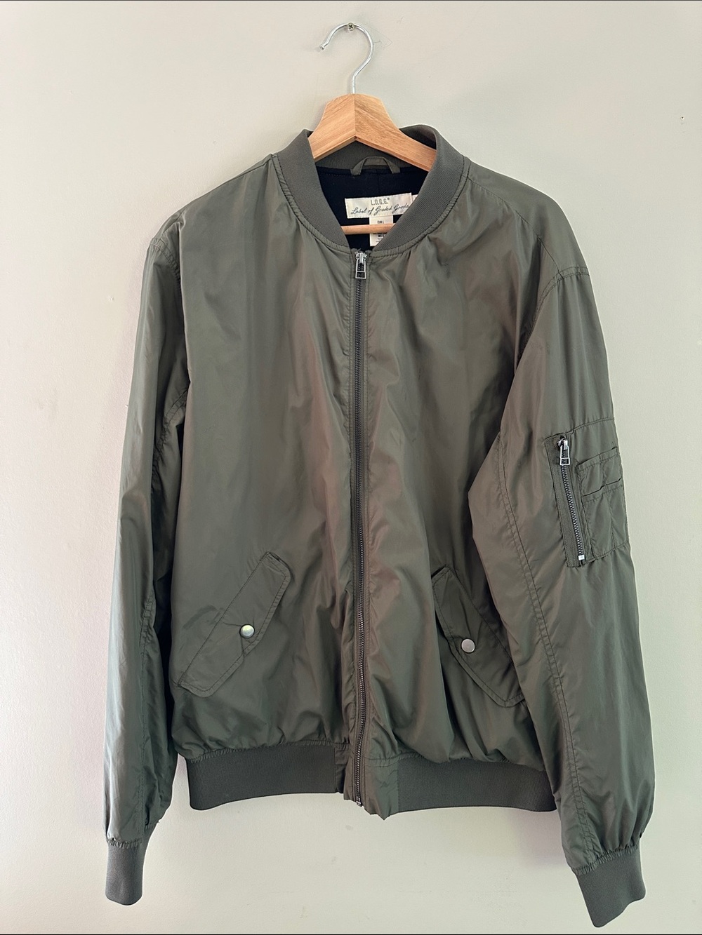 H&M Olive Green Bomber Jacket with Zip Front